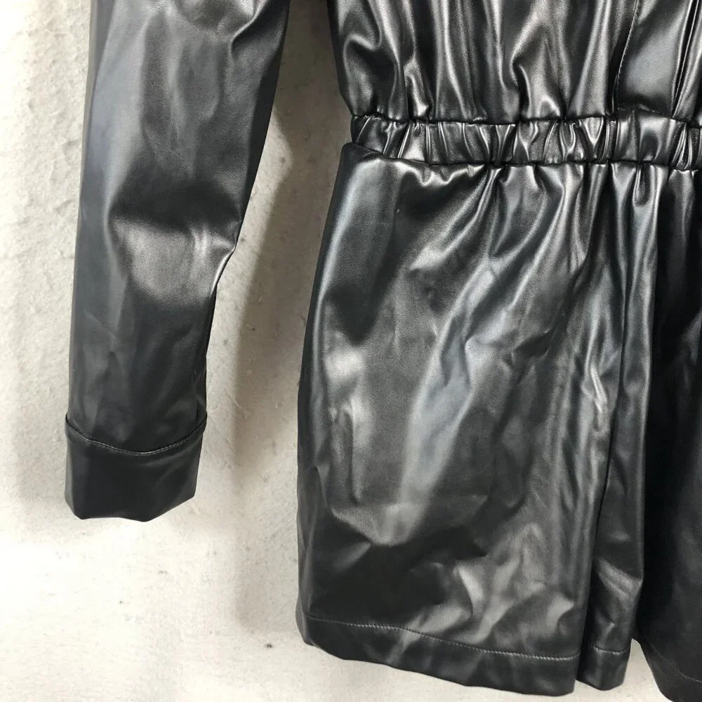 Strut and Bolt Mini Romper Womens S Black Vegan Leather Fringe Rock Punk NEW